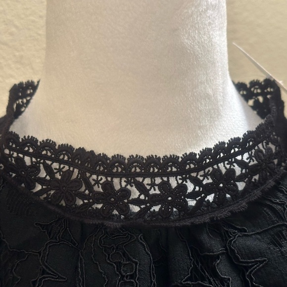 JEN - Sweet Lovely  - Black Lace Top Ruffle Sleeve Fringe SZ S Lined NWT - Picture 5 of 13